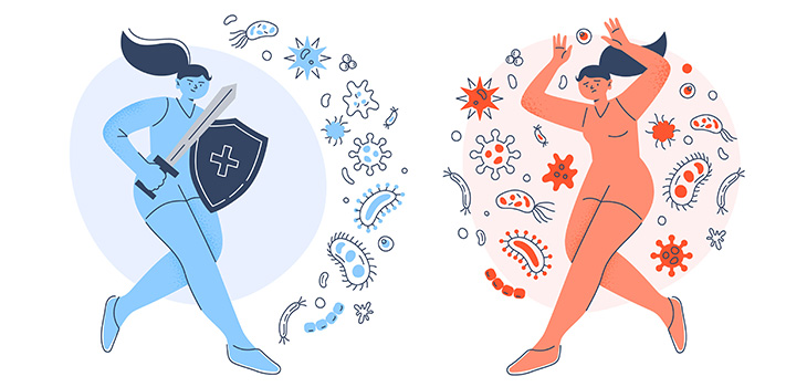 Grafik von Frau mit starkem und schwachem Immunsystems - (c) jenny on the moon - stock.adobe.com